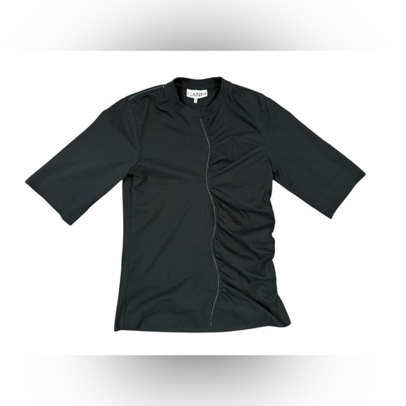 Ganni Gather Detail T Shirt in Black Size XXS - Picture 5 of 12